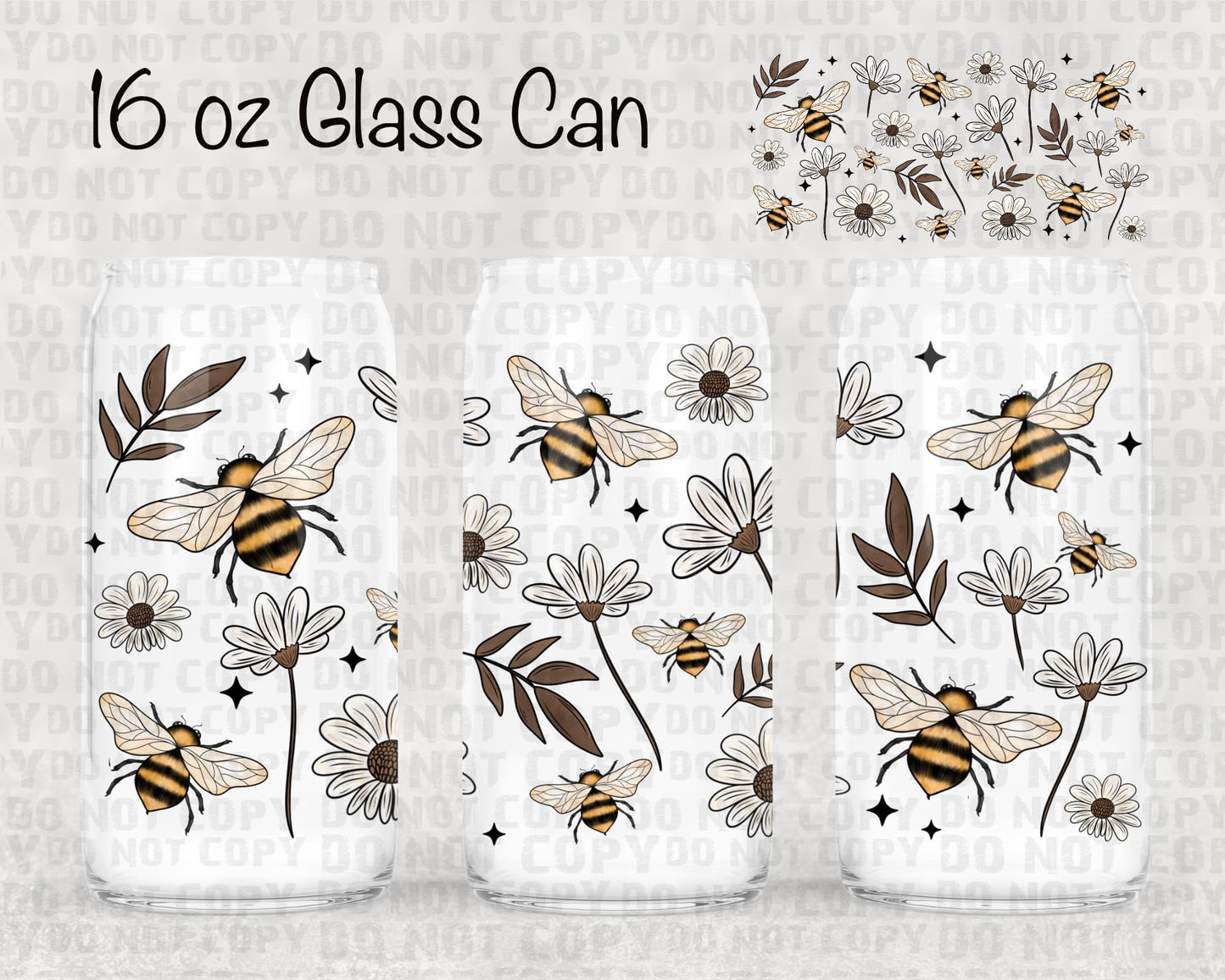 Daisy bees UV DTF cup wrap