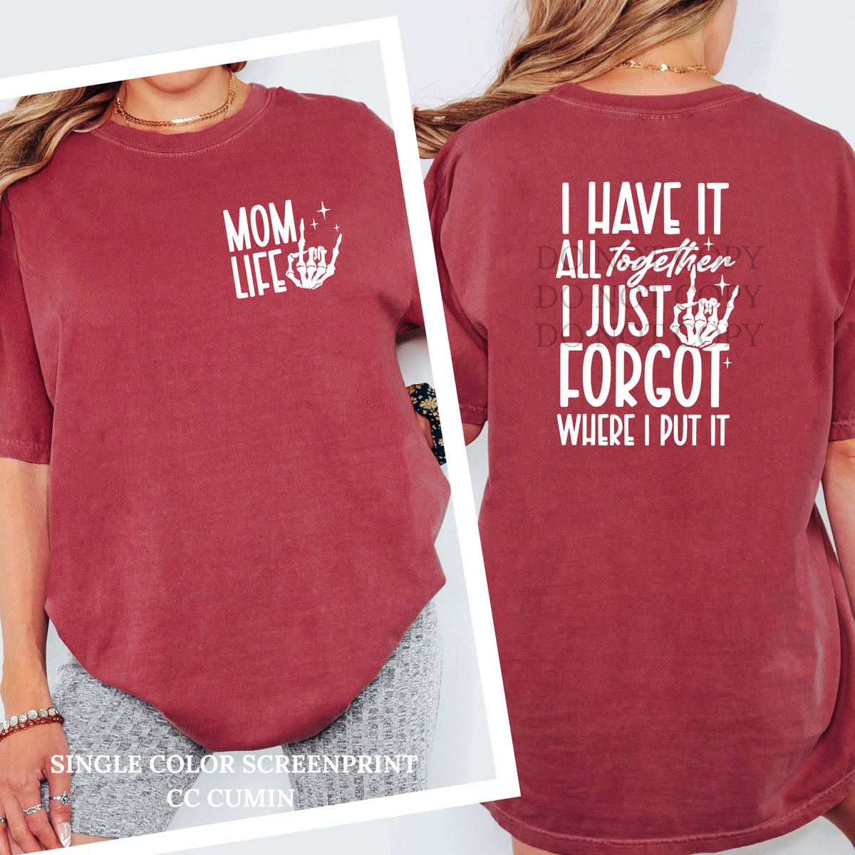 Mom Life All Together Single Color  * WHITE INK* Single Color Screen Print Transfer