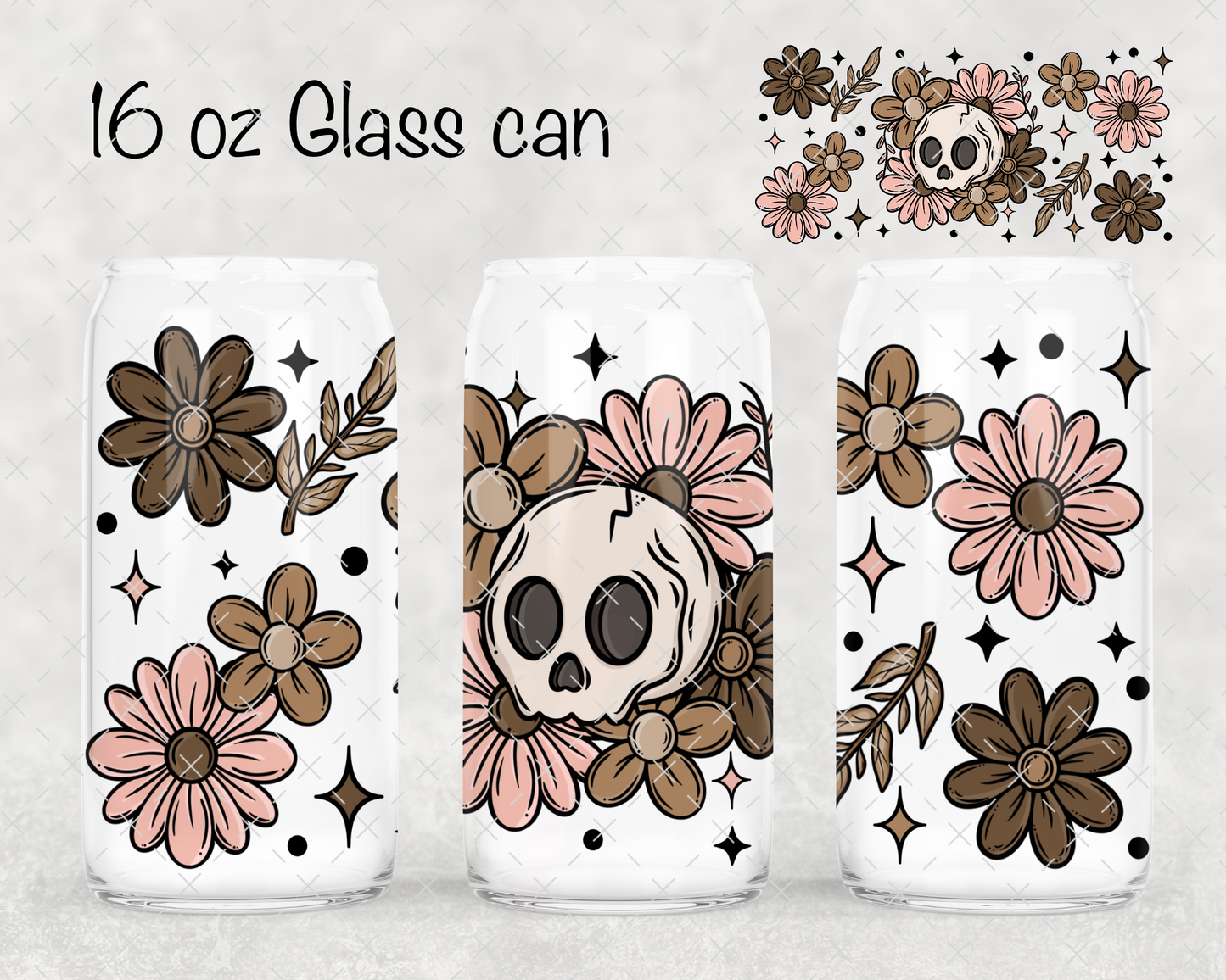 Pink/Brown Floral Skellie UV Cup Wrap