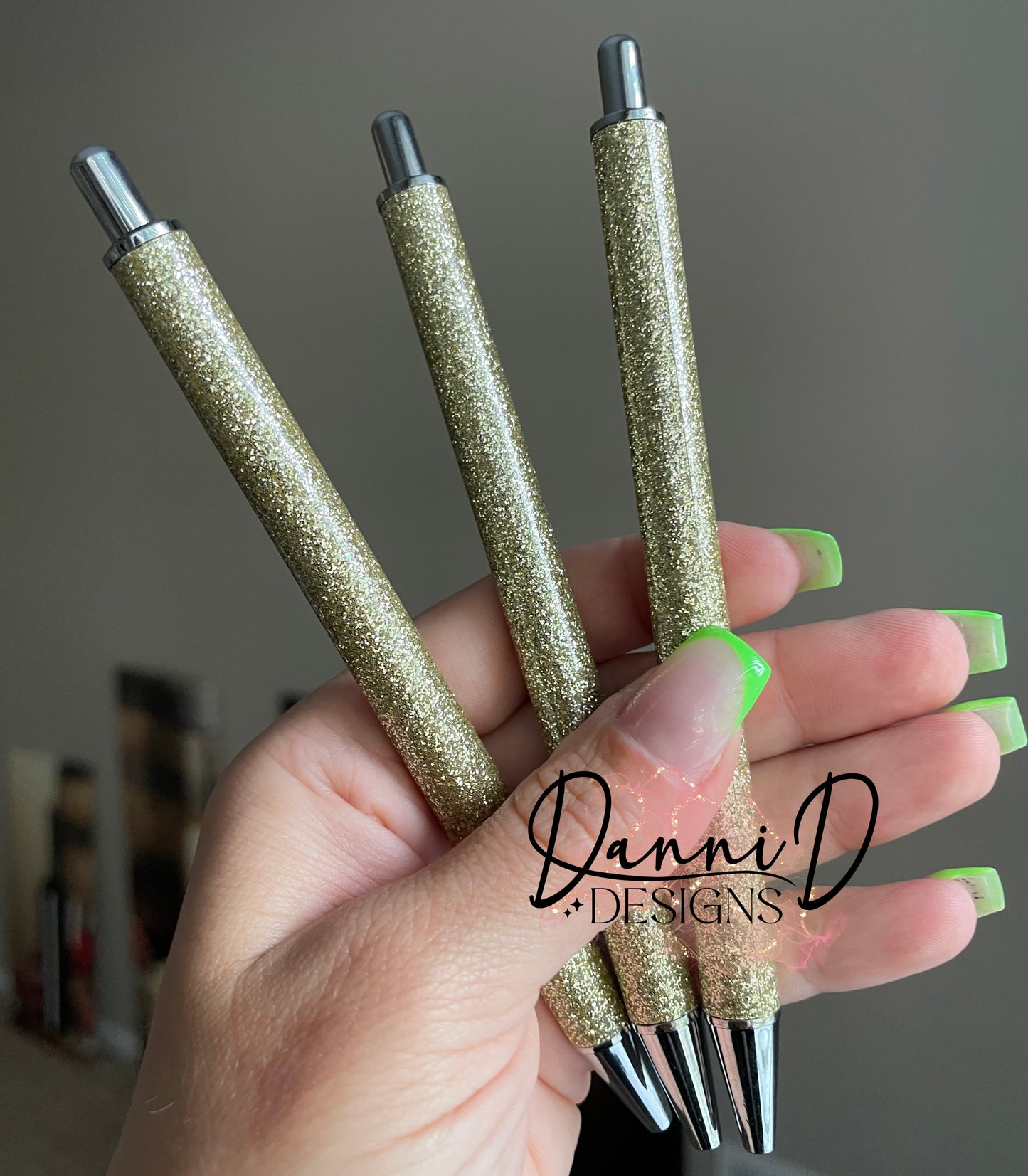 Gold glitter refillable ball point pen blanks