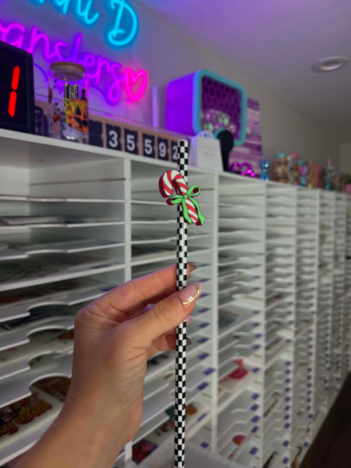 Candy Cane Coquette 8mm Straw Topper (Standard Straw Size) Straw Not Included