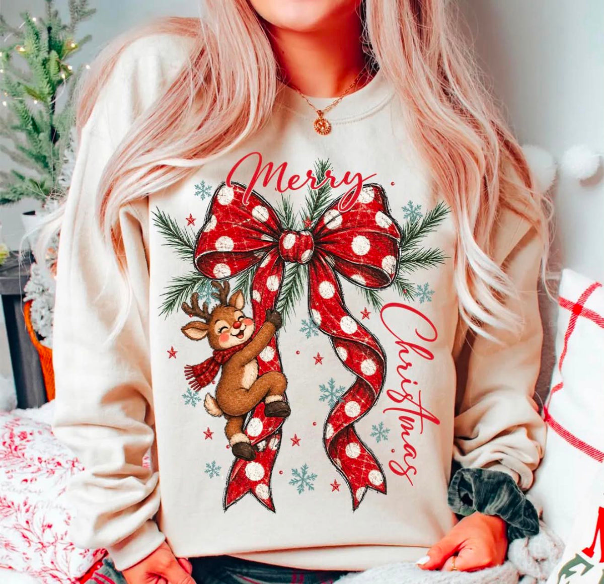 **PRE ORDER**Merry Christmas Reindeer Bow DTF -DTF TRANSFER