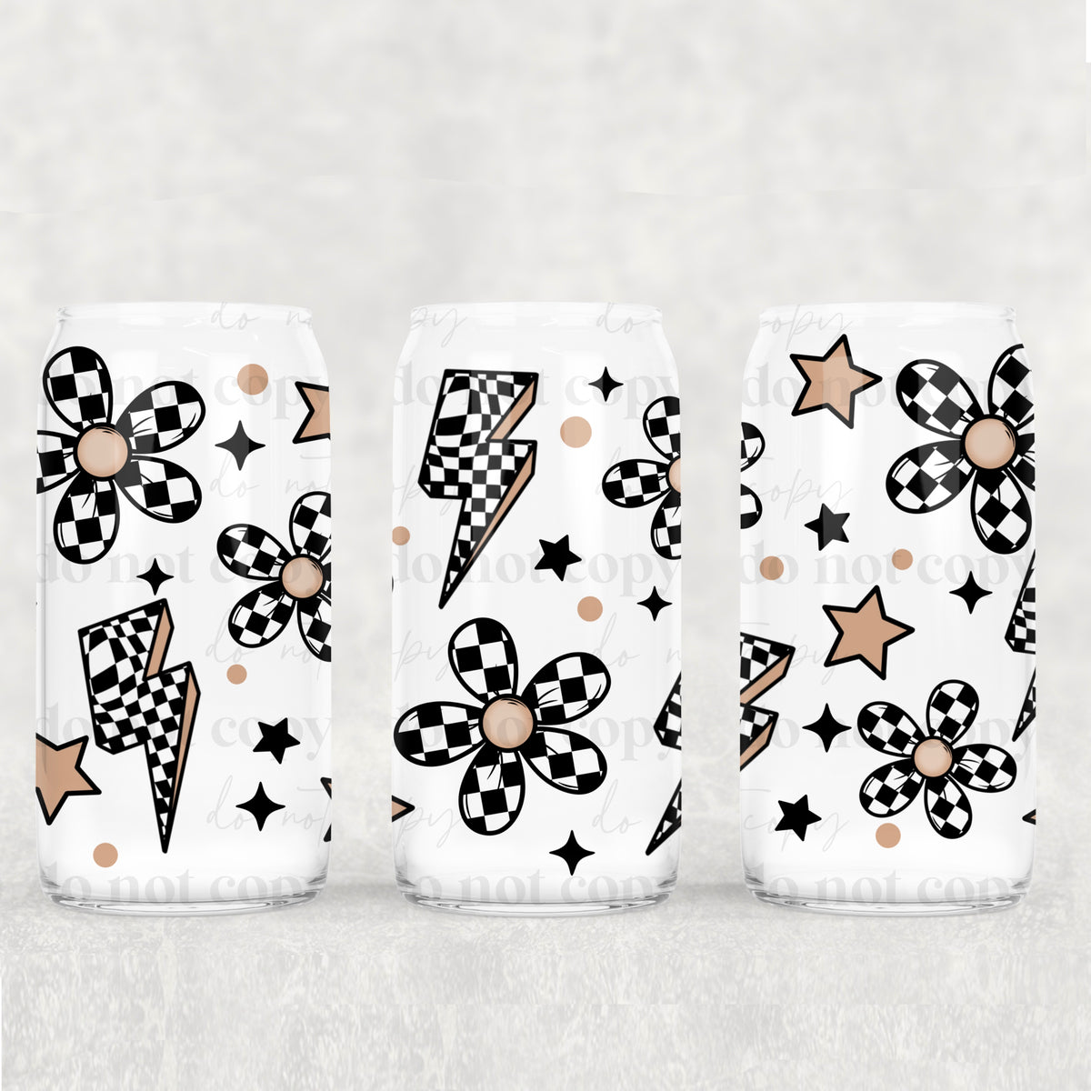 Checker-print daisies UV cup wrap