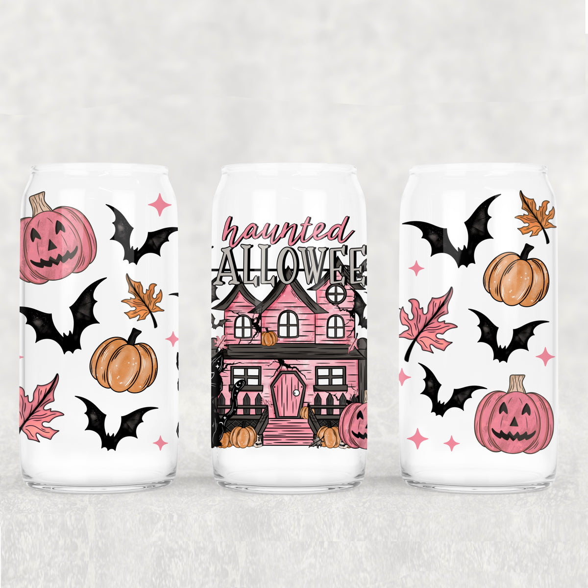 Pink haunted Halloween UV cup wrap