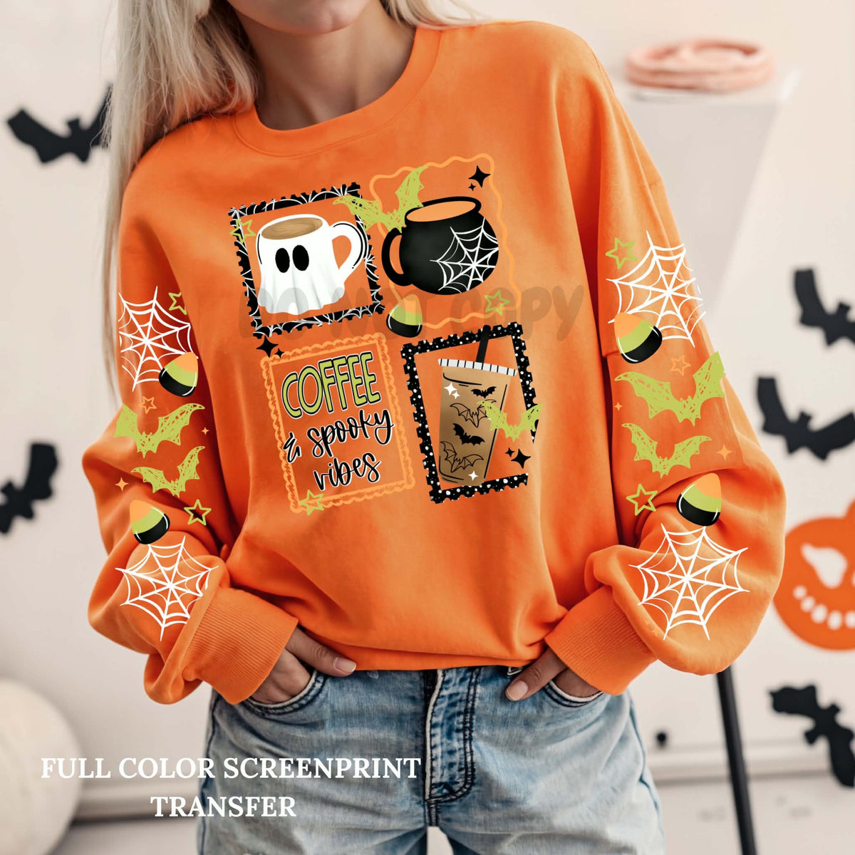 Coffee & Spooky Vibes w/ 2 Sleeves - Clear Film Screen Print