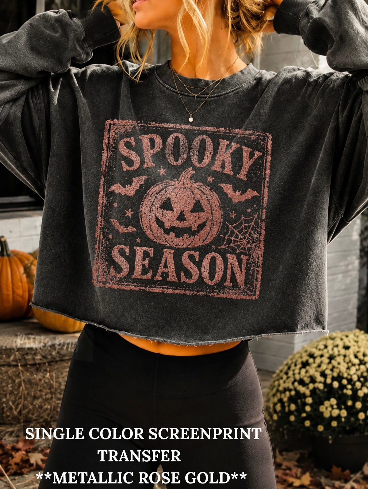 **METALLIC* Spooky Season Pumpkin Single Color  *METALLIC ROSE GOLD INK* Single Color Screen Print Transfer