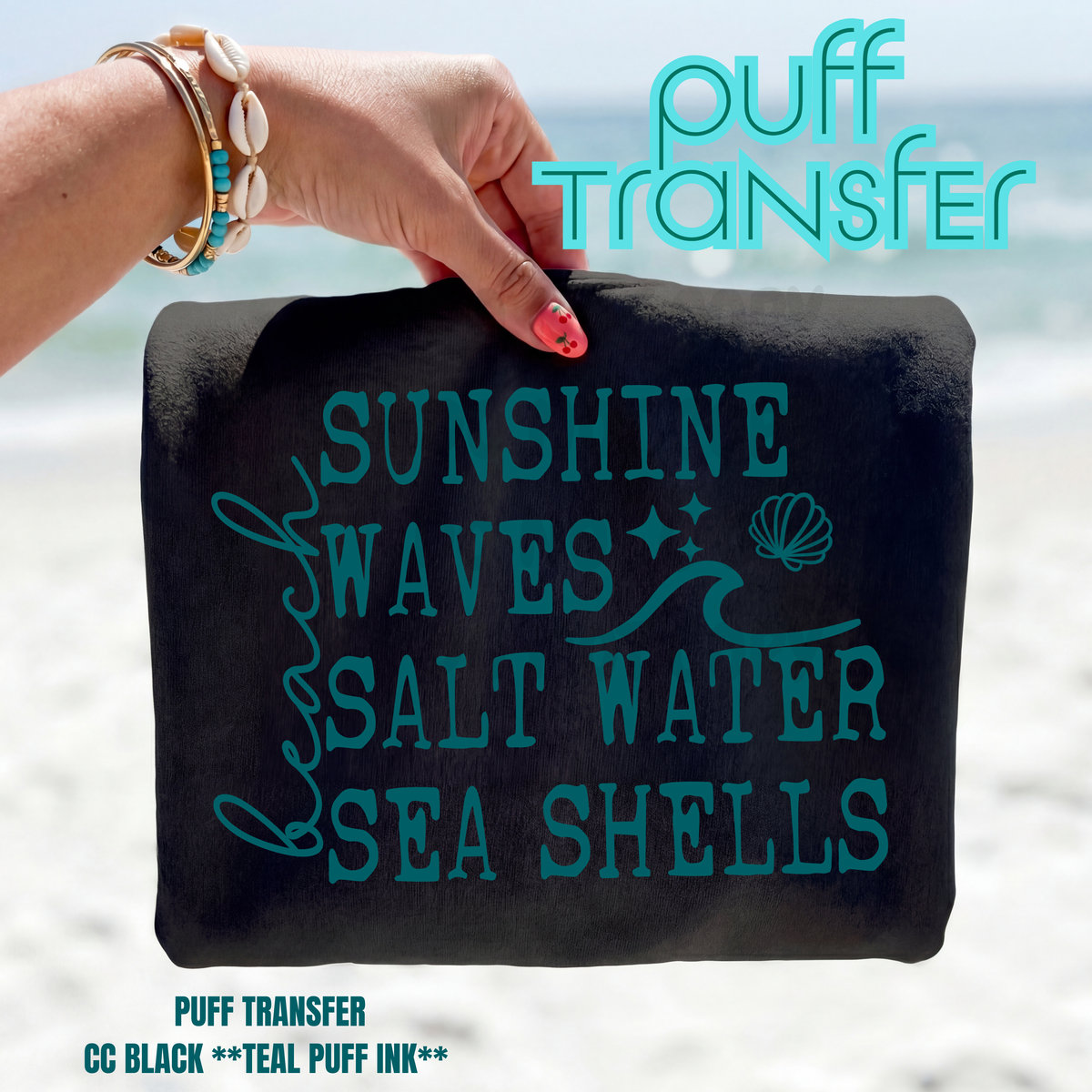 PUFF Sunshine PUFF Single Color  *TEAL PUFF INK* Single Color Screen Print Transfer PUFF