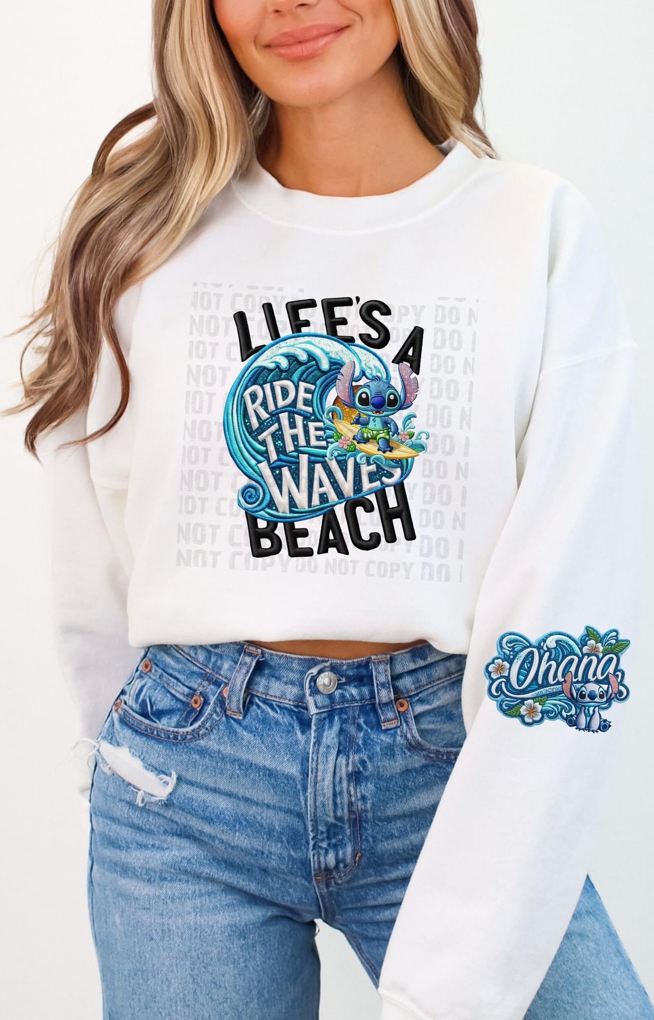 Life’s a beach blue guy faux embroidery - CLEAR FILM