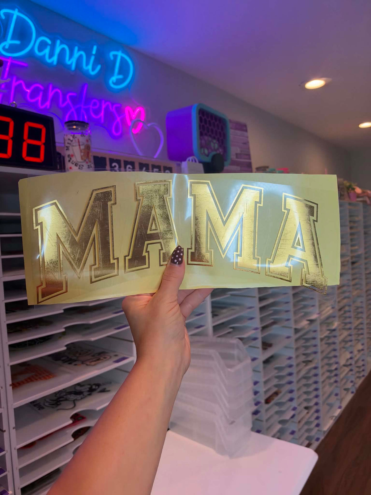 Gold Metallic Puff Mama-Clear Film Screen Print