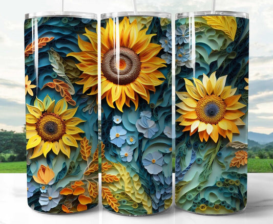 Blue and yellow sunflower sublimation transfer