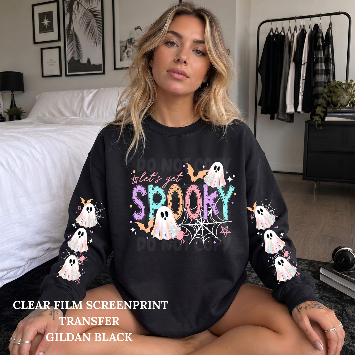 Pastel Let's Get Spooky w/ 2 Sleeves-Clear Film Screen Print