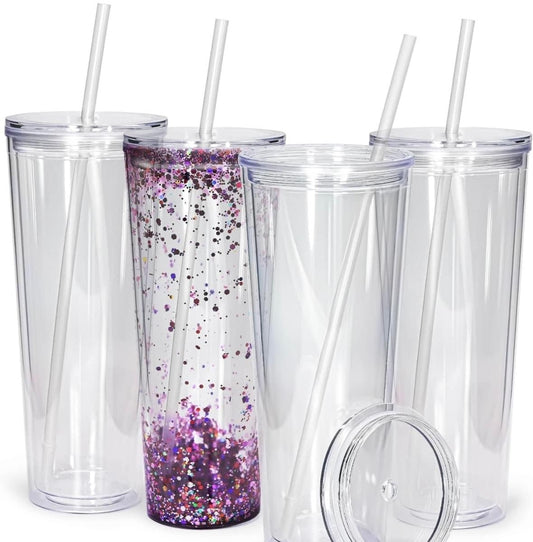 24oz Double Wall Acrylic Snowglobe Tumbler ( includes STOPPER)