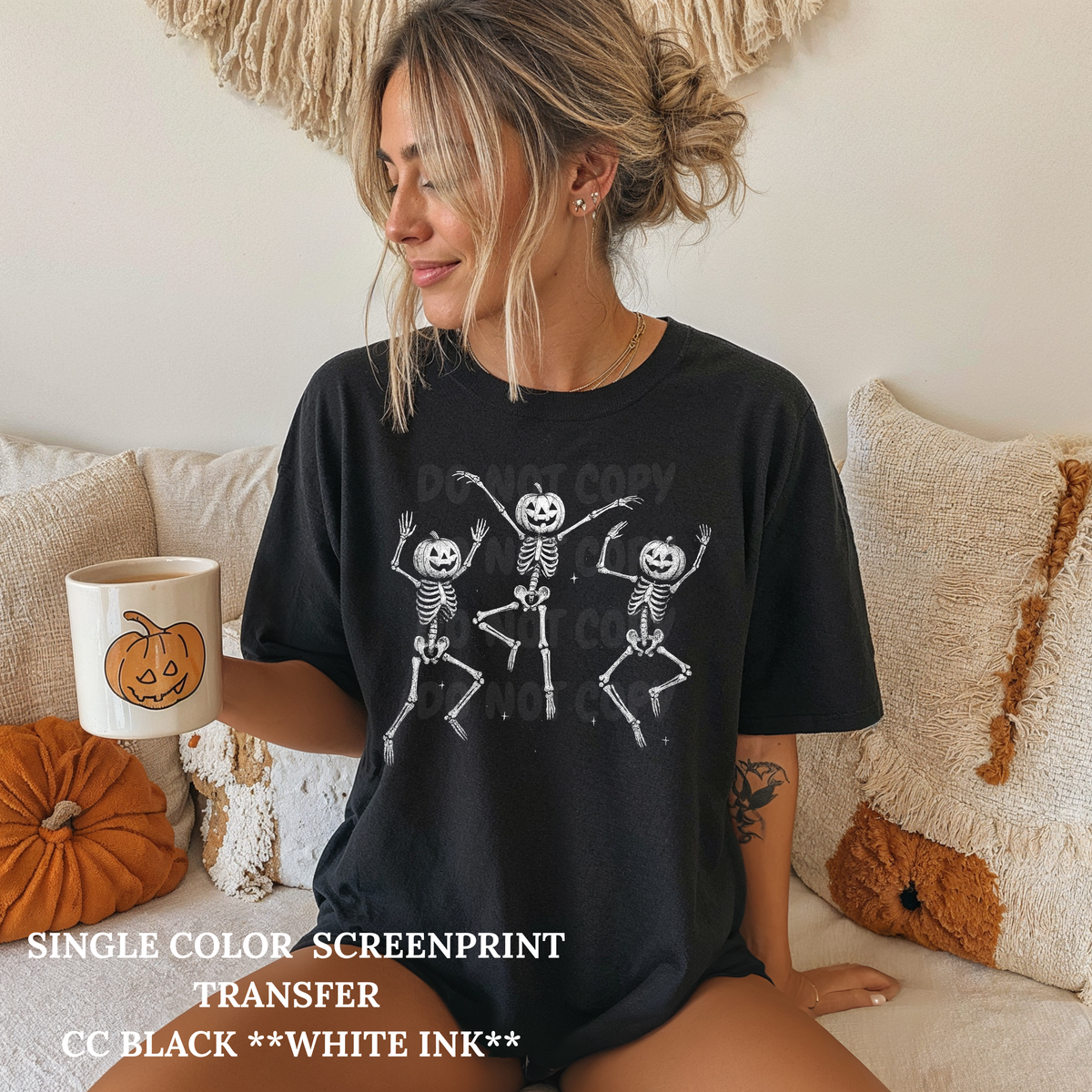 Pumpkin Skellies Single Color  *WHITE INK* Single Color Screen Print Transfer
