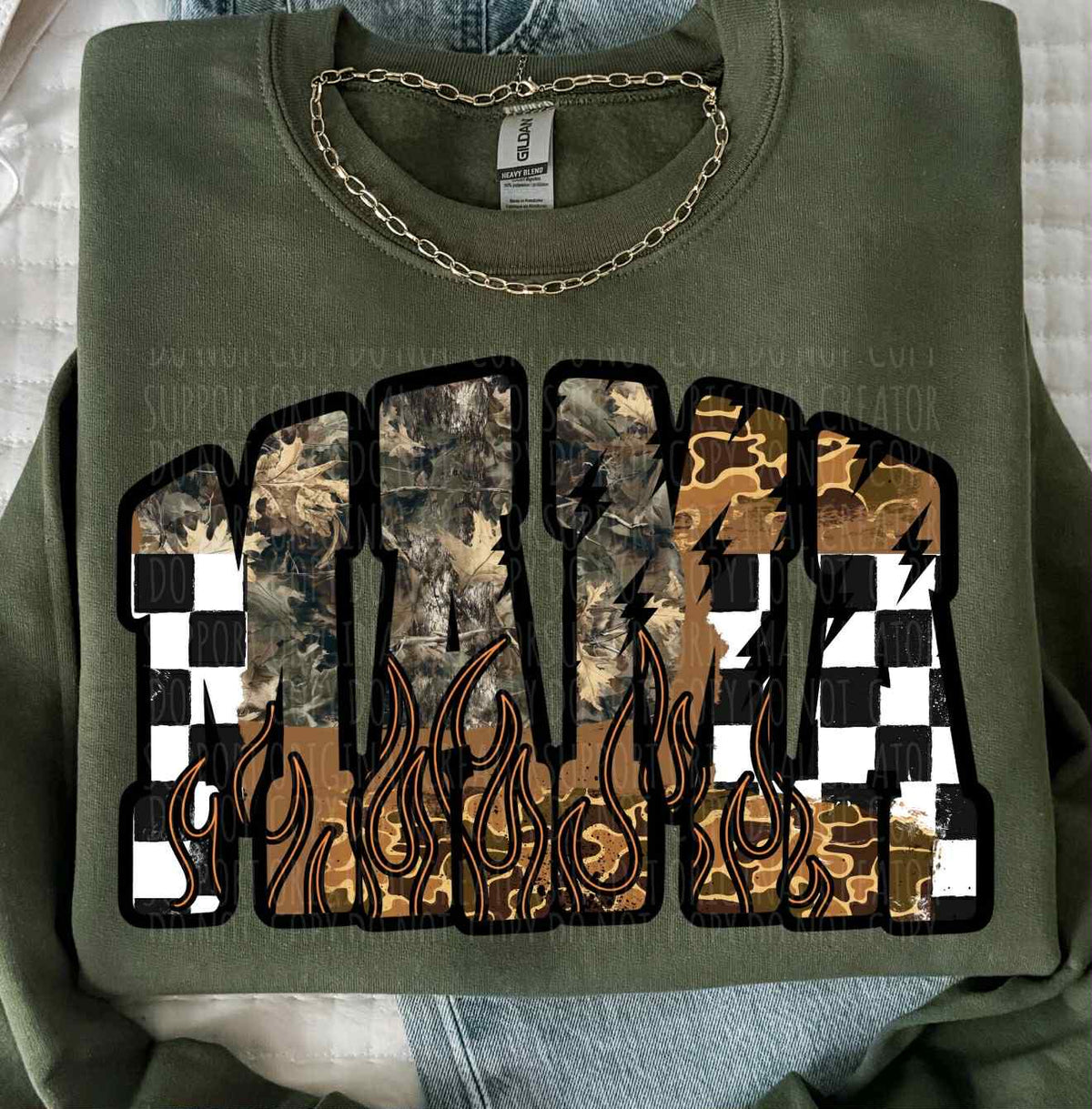 **PRE ORDER**CHECKER FLAME CAMO MAMA DTF -DTF TRANSFER