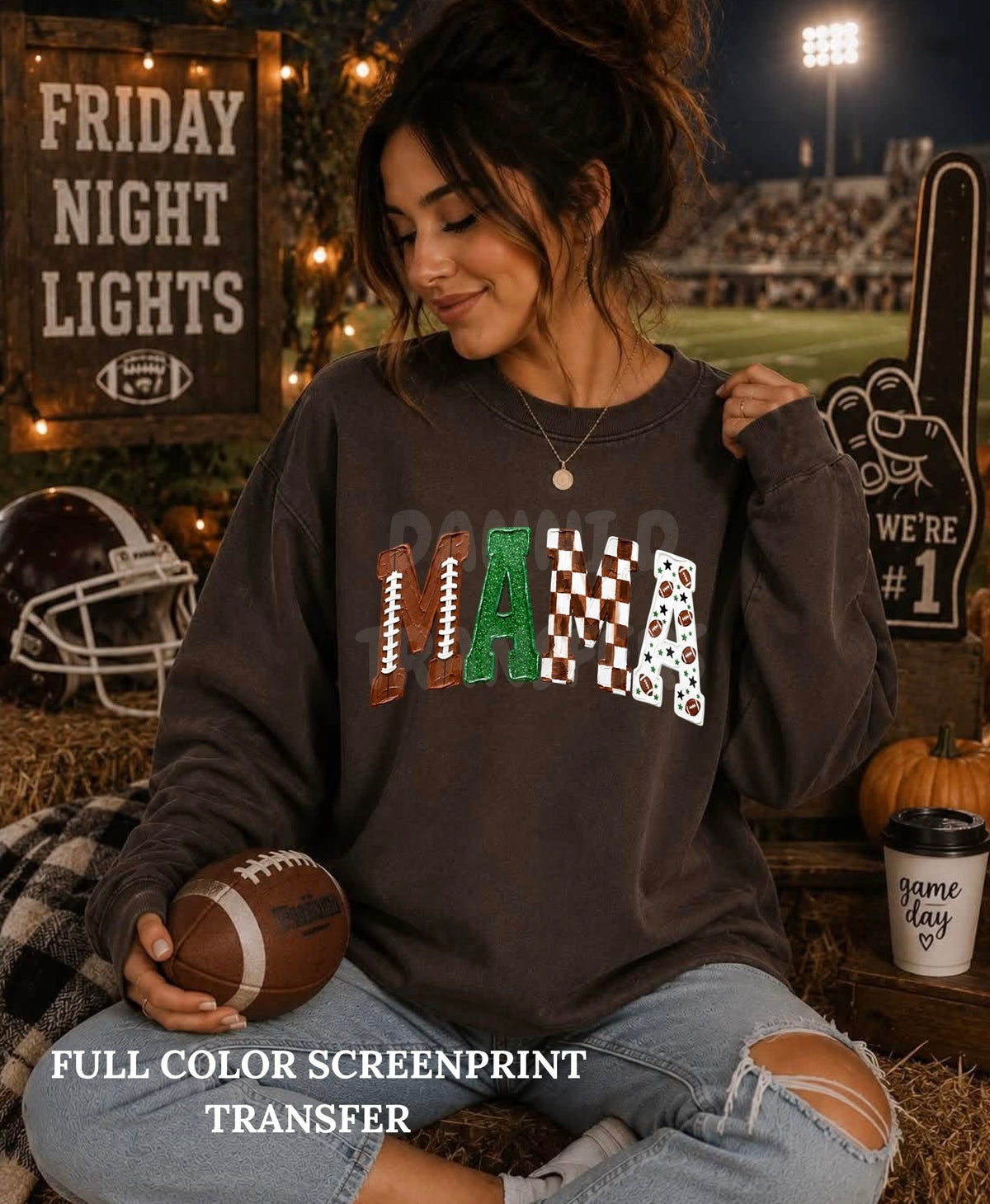 Mama Football Pattern- Clear Film Screen Print
