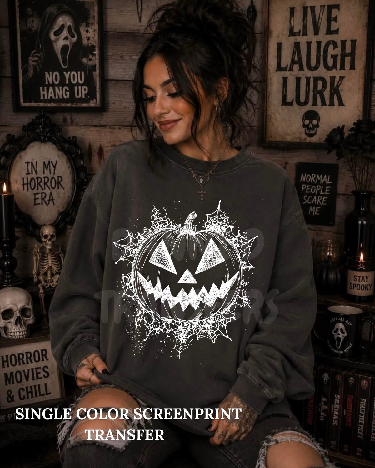 Pumpkin Halftone Single Color  *WHITE INK* Single Color Screen Print Transfer