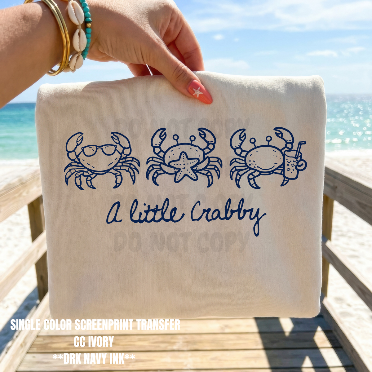 A LITTLE CRABBY Single Color  * NAVY BLUE INK* Single Color Screen Print Transfer