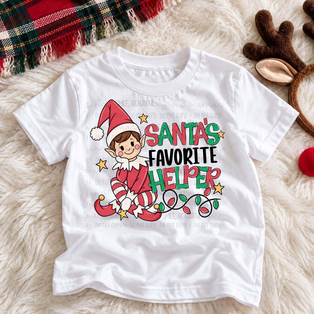 **PRE ORDER**Boy Brown Santa's Favorite Elf Helper * LARGE YOUTH* 9-10 inch DTF -DTF TRANSFER