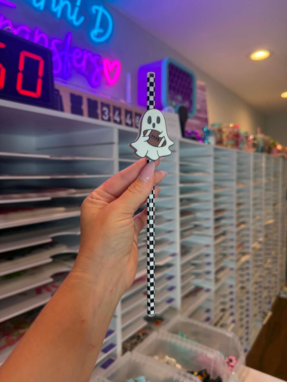 Football Ghostie 8mm Straw Topper (Standard Straw Size) Straw Not Included