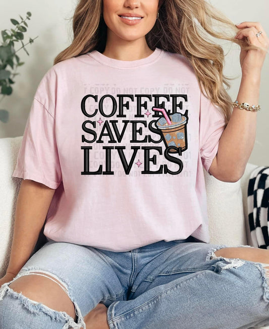 Coffee saves lives screen print transfer