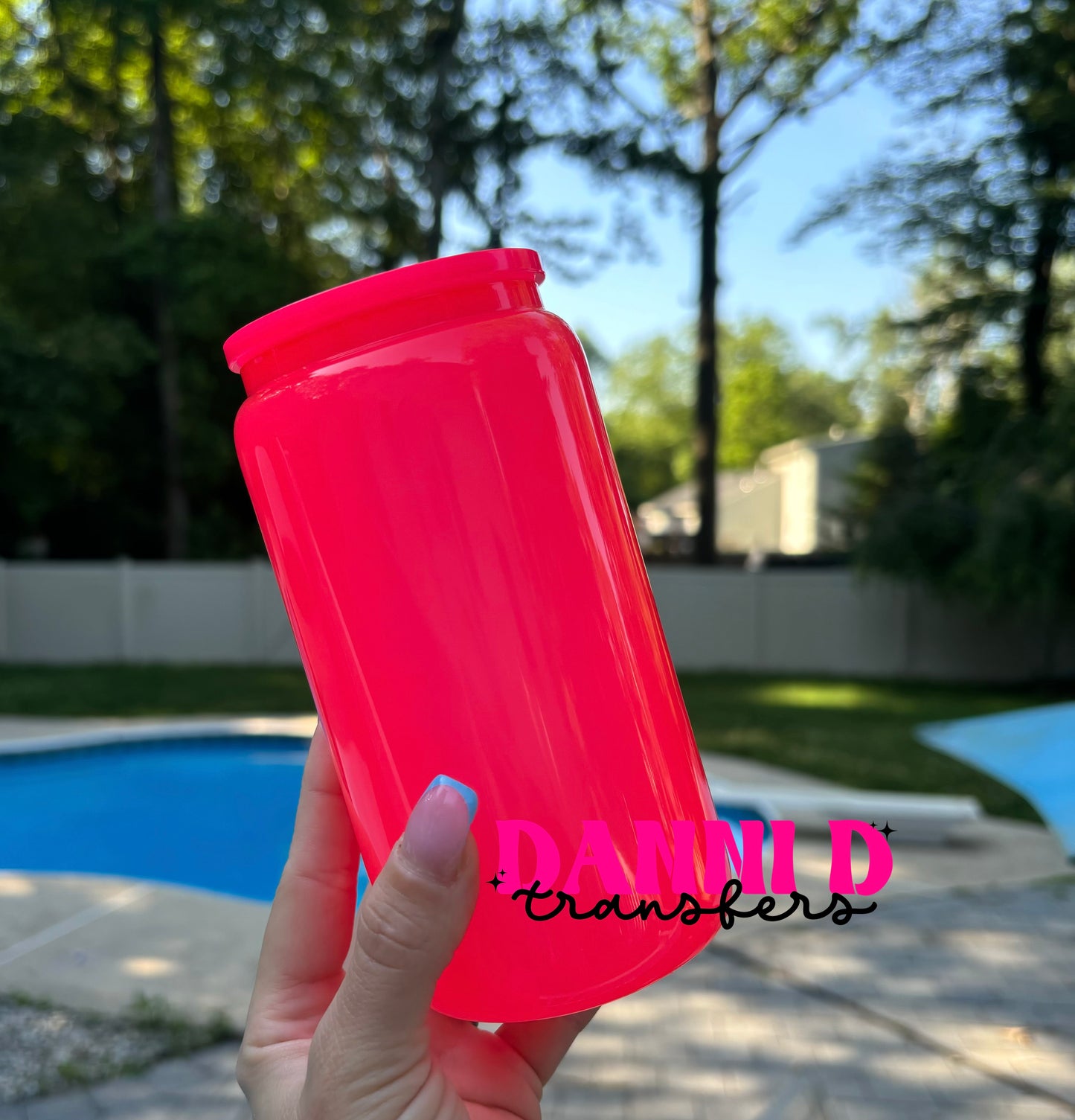 16oz. NEON CORAL GLASS CAN