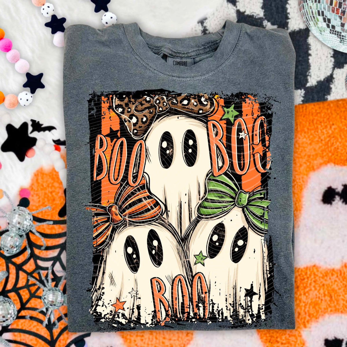 **PRE ORDER**'Boo Orange Striped Ghostie DTF TRANSFER