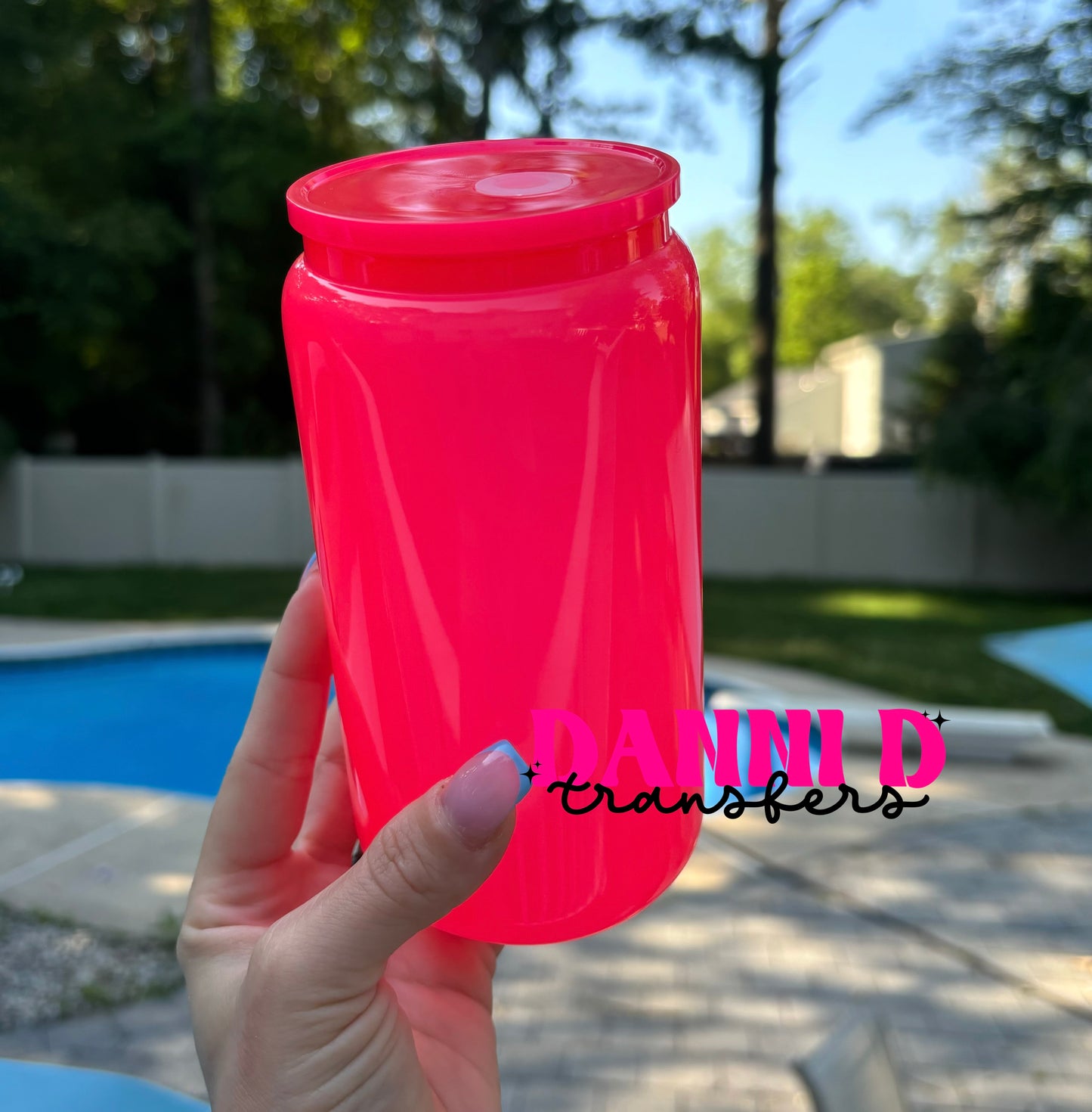 16oz. NEON CORAL GLASS CAN