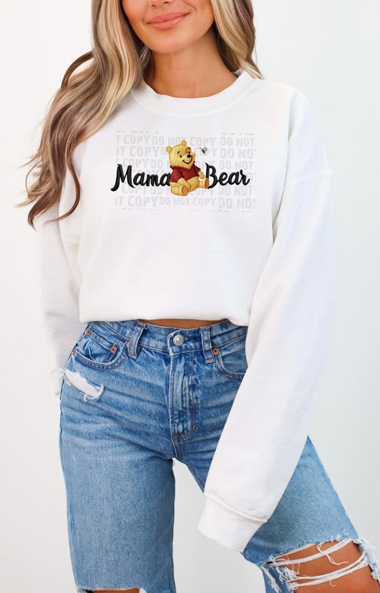 Faux embroidered mama bear screen print transfer