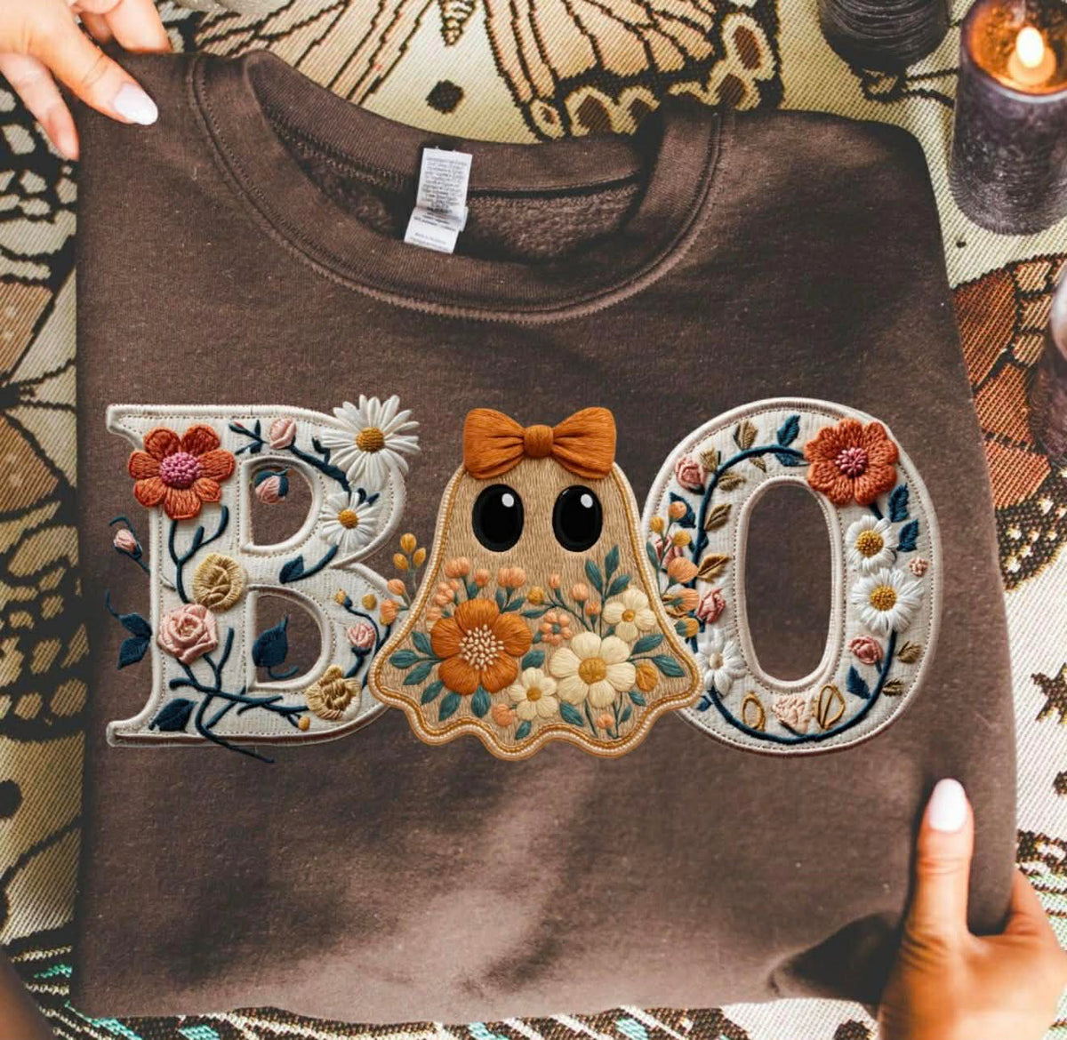 **PRE ORDER**FAUX FLORAL BOO DTF -DTF TRANSFER