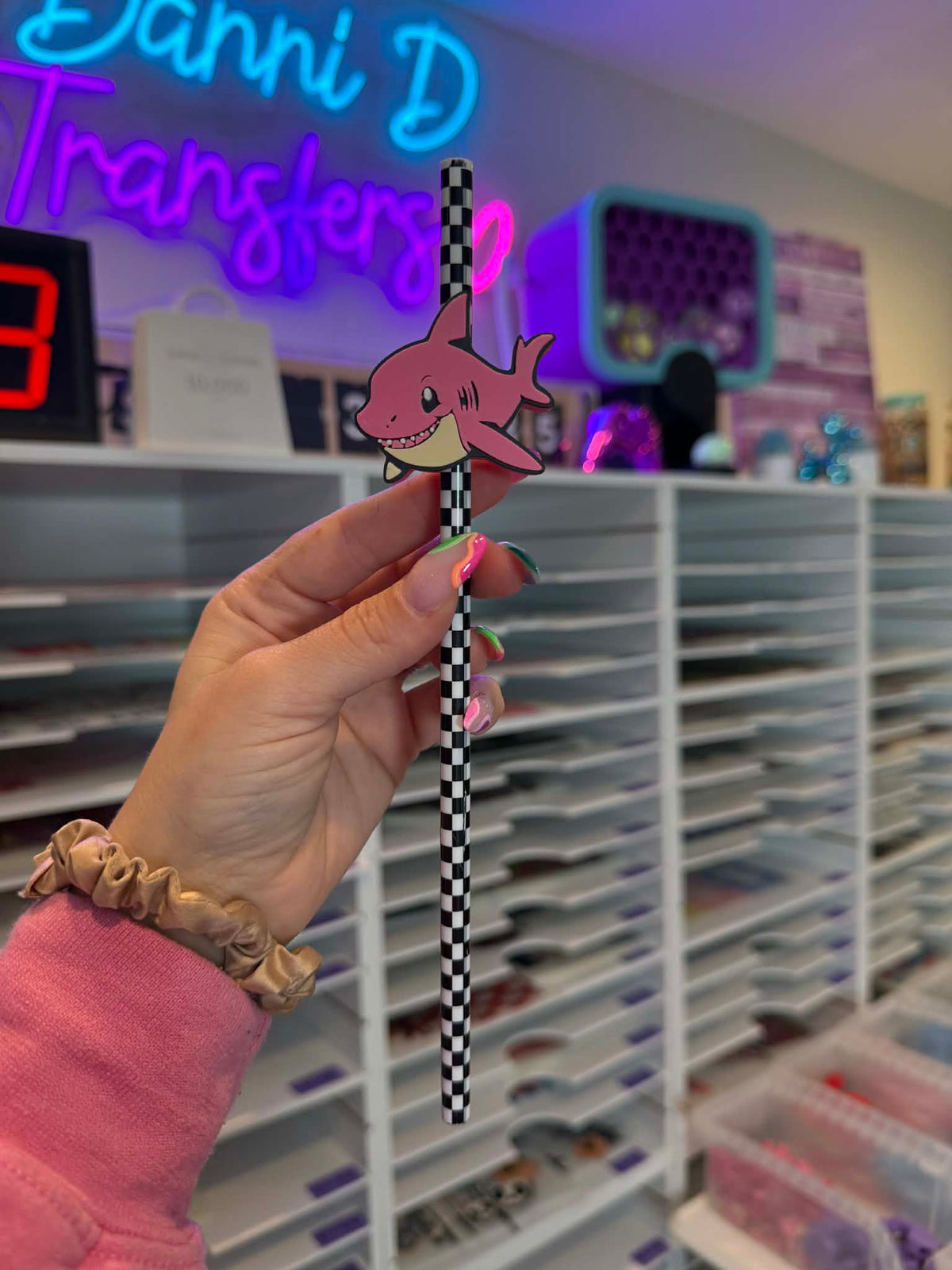 Pink Shark 8mm Straw Topper (Standard Straw Size) Straw Not Included