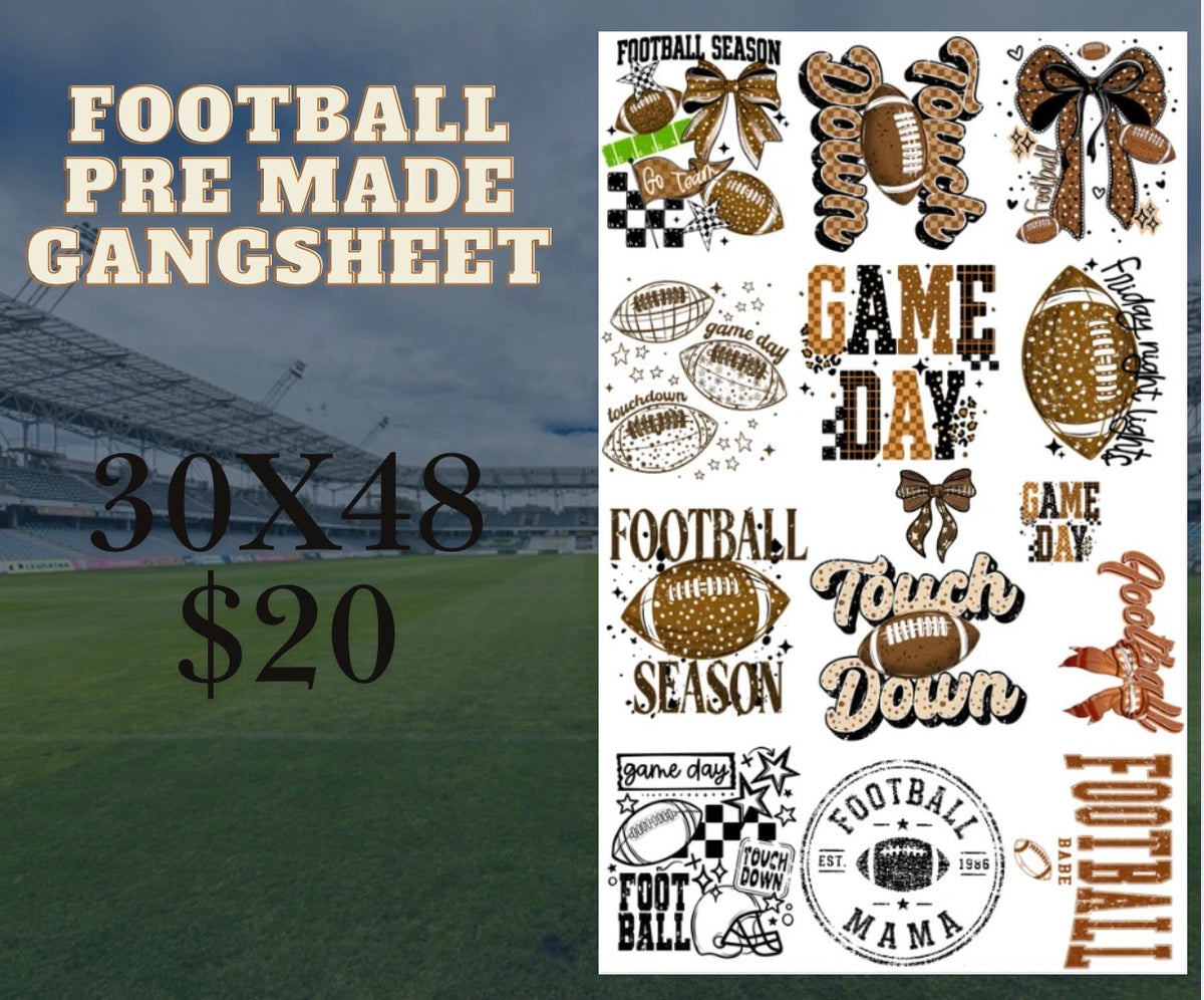 **PRE MADE** DTF FOOTBALL gangsheet 30x48in