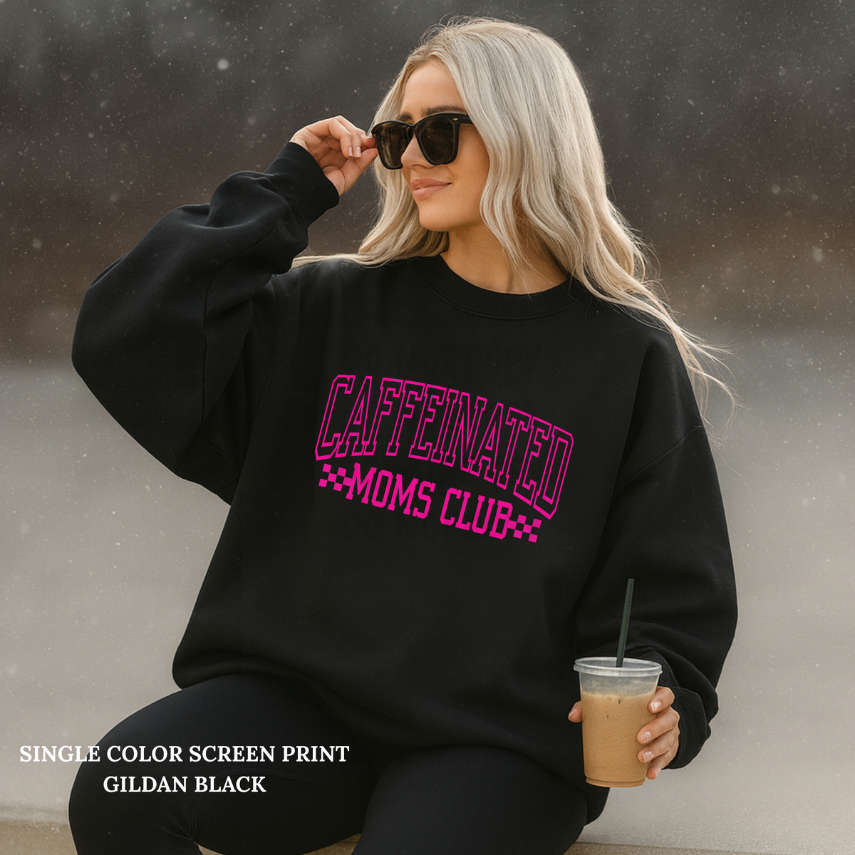 Caffeinated Moms Club Single Color  *HOT PINK INK* Single Color Screen Print Transfer