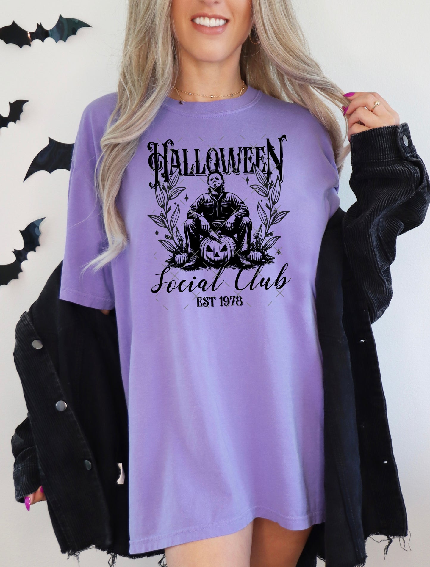 Halloween Social Club *Black* single color screen print transfer