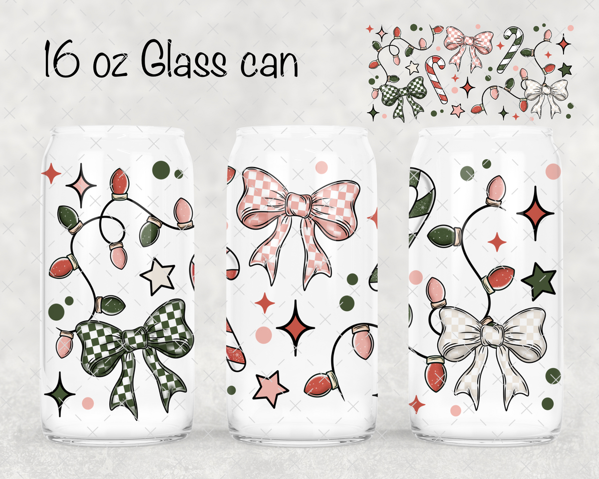 Checkered Christmas Bows UV Cup Wrap