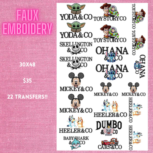 Faux embroidery 30x48 pre- made gang sheet