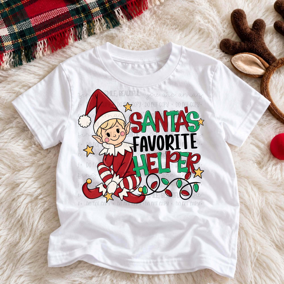 **PRE ORDER**Boy Blonde Santa's Favorite Elf Helper * LARGE YOUTH* 9-10 inch DTF -DTF TRANSFER