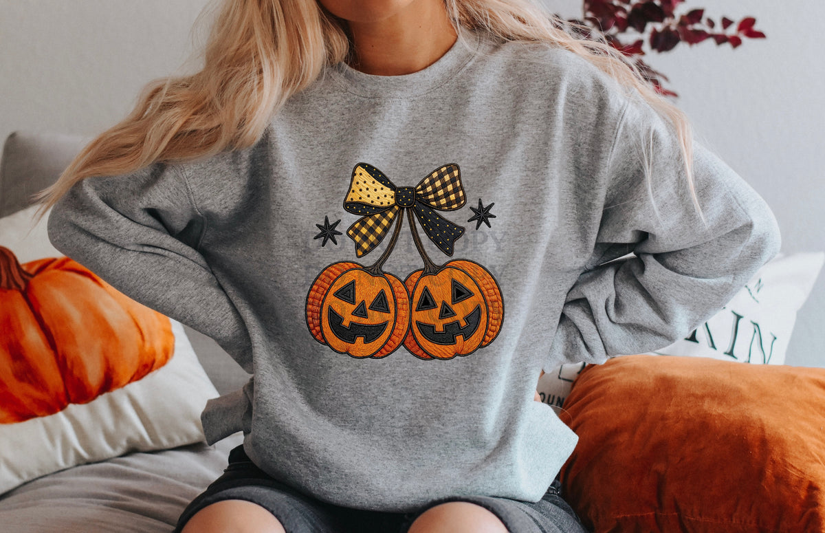 Pumpkin Cherries Plaid Bow DTF Transfer