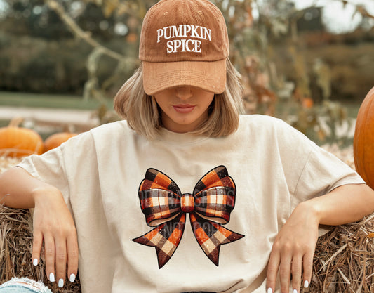 Orange Plaid Bow -Clear Film