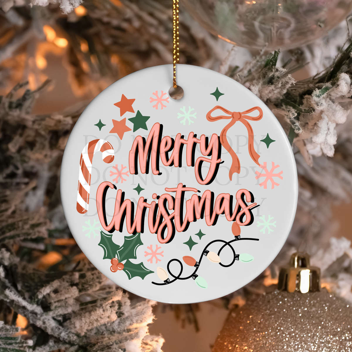 Merry Christmas Candycane UV Ornament Decal