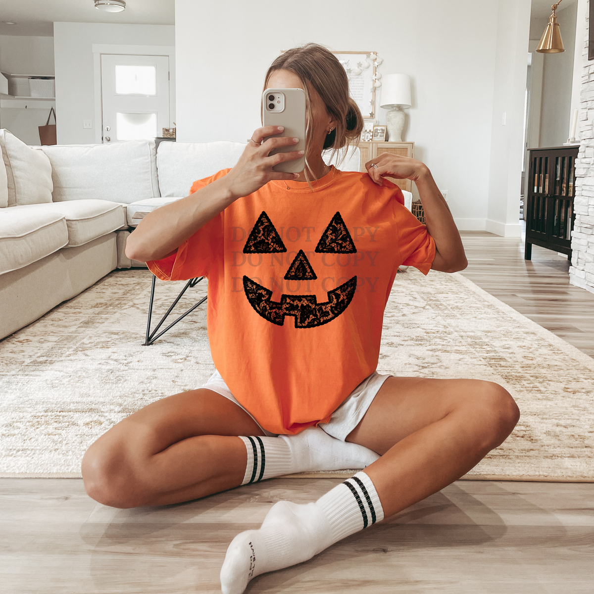 Faux Lace Jack O Lantern Single Color  * BLACK INK* Single Color Screen Print Transfer