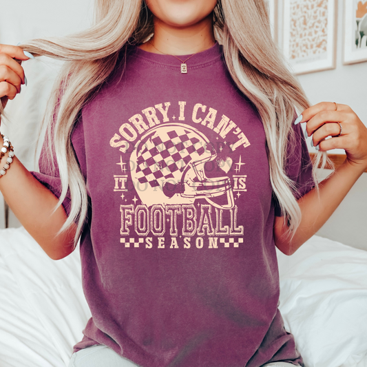 Sorry Can't Football Season Single Color  * BEIGE INK* Single Color Screen Print Transfer