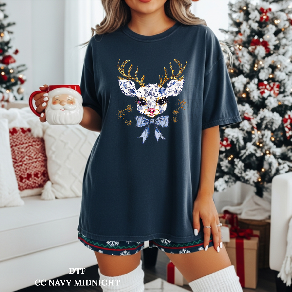 Blue Reindeer DTF Transfer