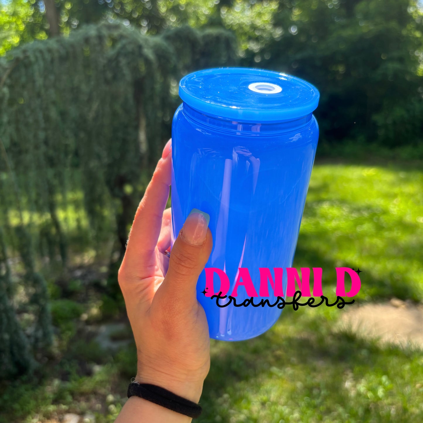 16 oz. NEON BLUE GLASS CAN