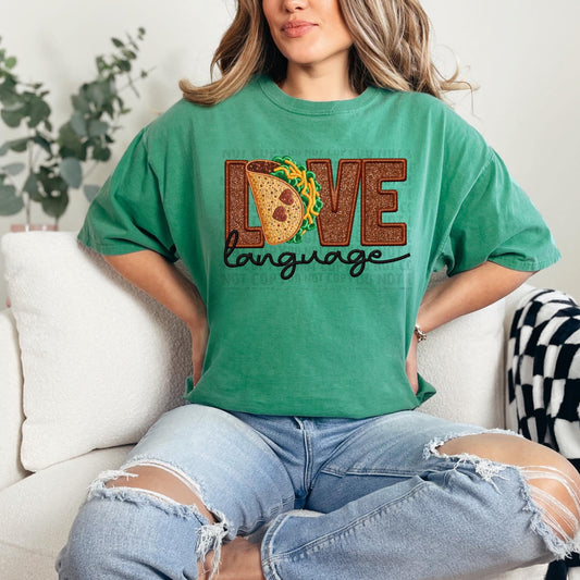 Taco love language screen print transfer