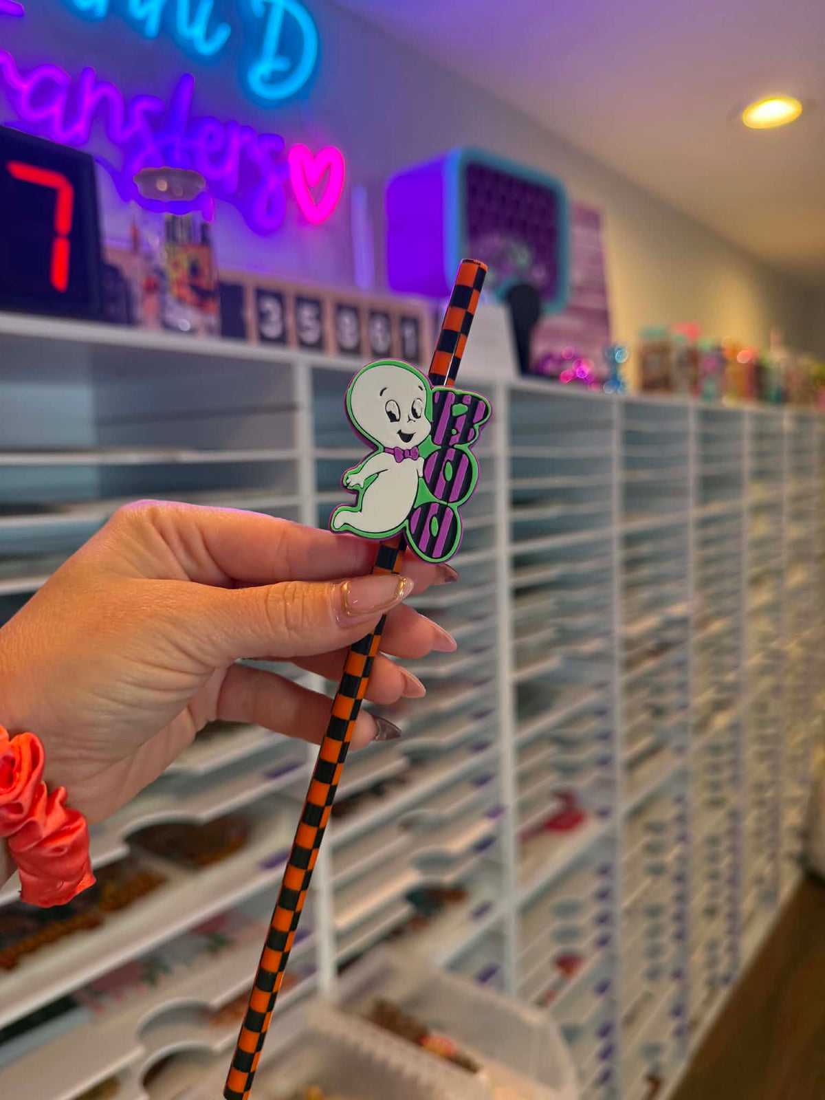 Boo Friendly Ghost 8mm Straw Topper (Standard Straw Size) Straw Not Included