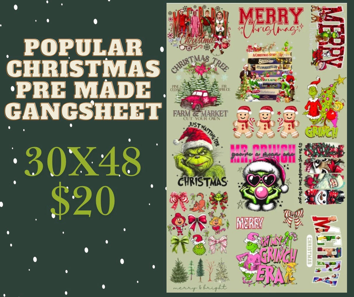 **PRE MADE** DTF POPULAR CHRISTMAS DESIGNS gangsheet 30x48in