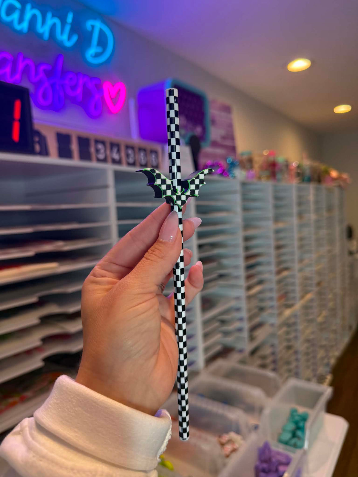 Checker Bat 8mm Straw Topper (Standard Straw Size) Straw Not Included