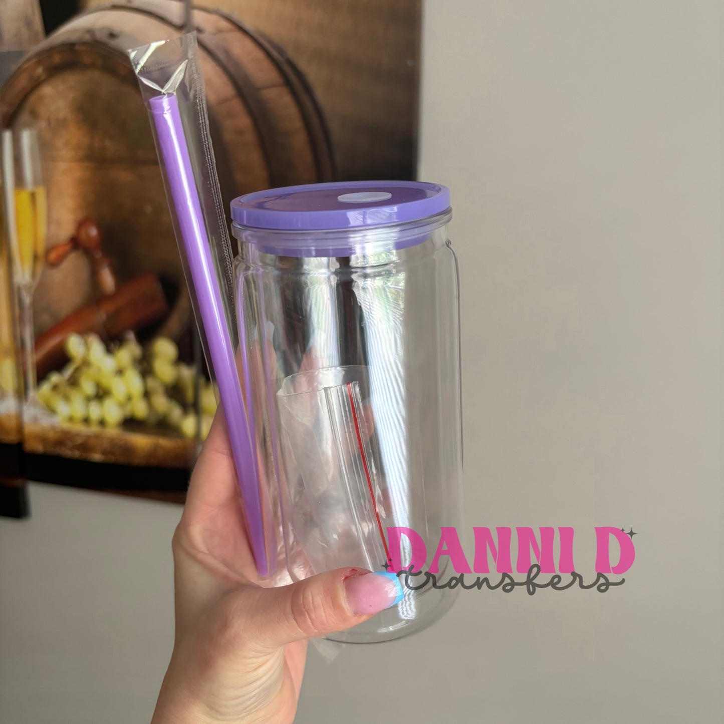 **NEW** PURPLE 16oz ACRYLIC double wall cans ( snowglobe )