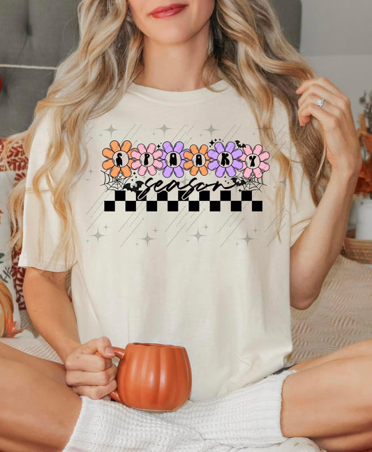 Spooky season checkered screen print transfer