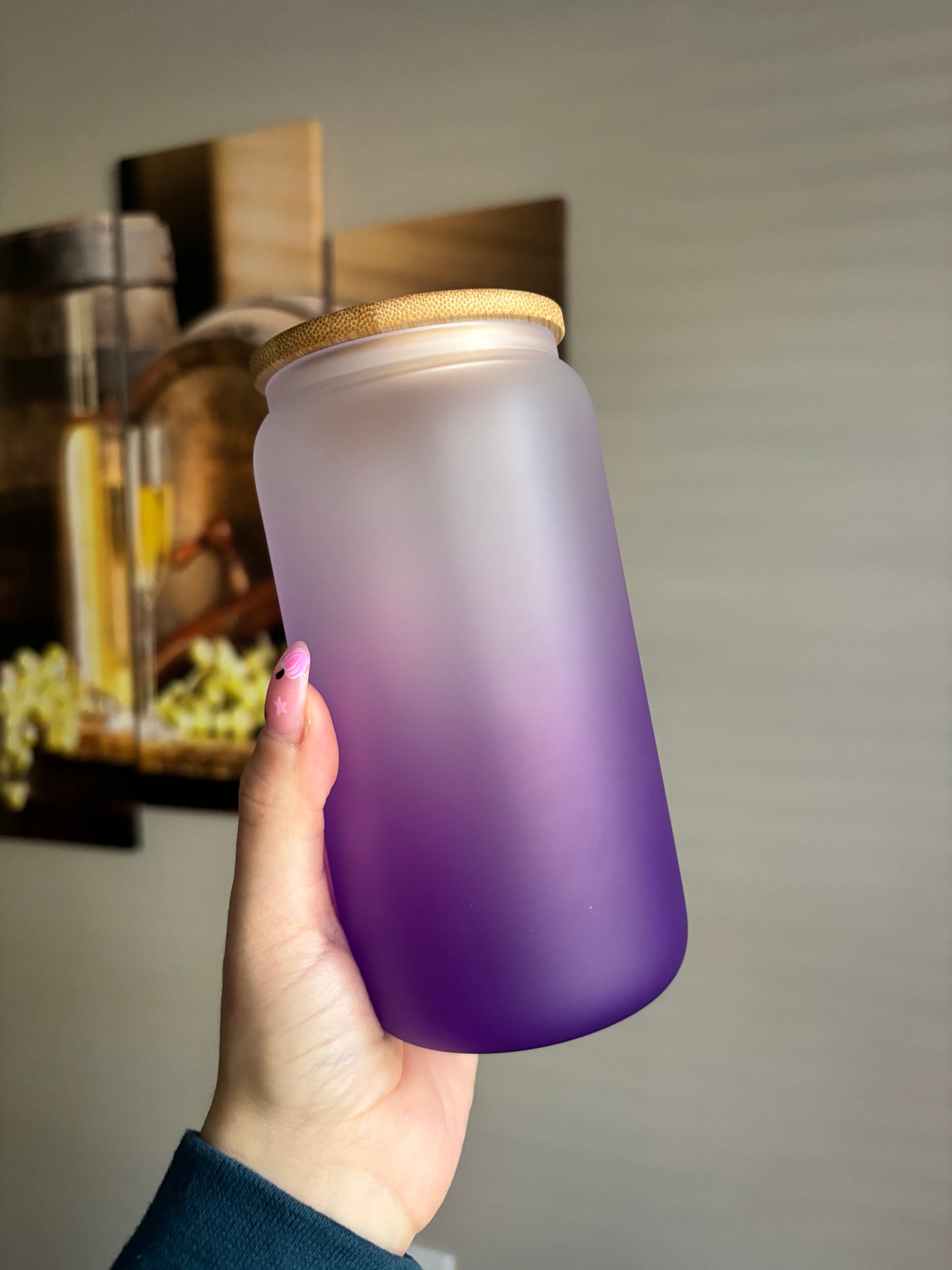 16 oz purple ombre glass can